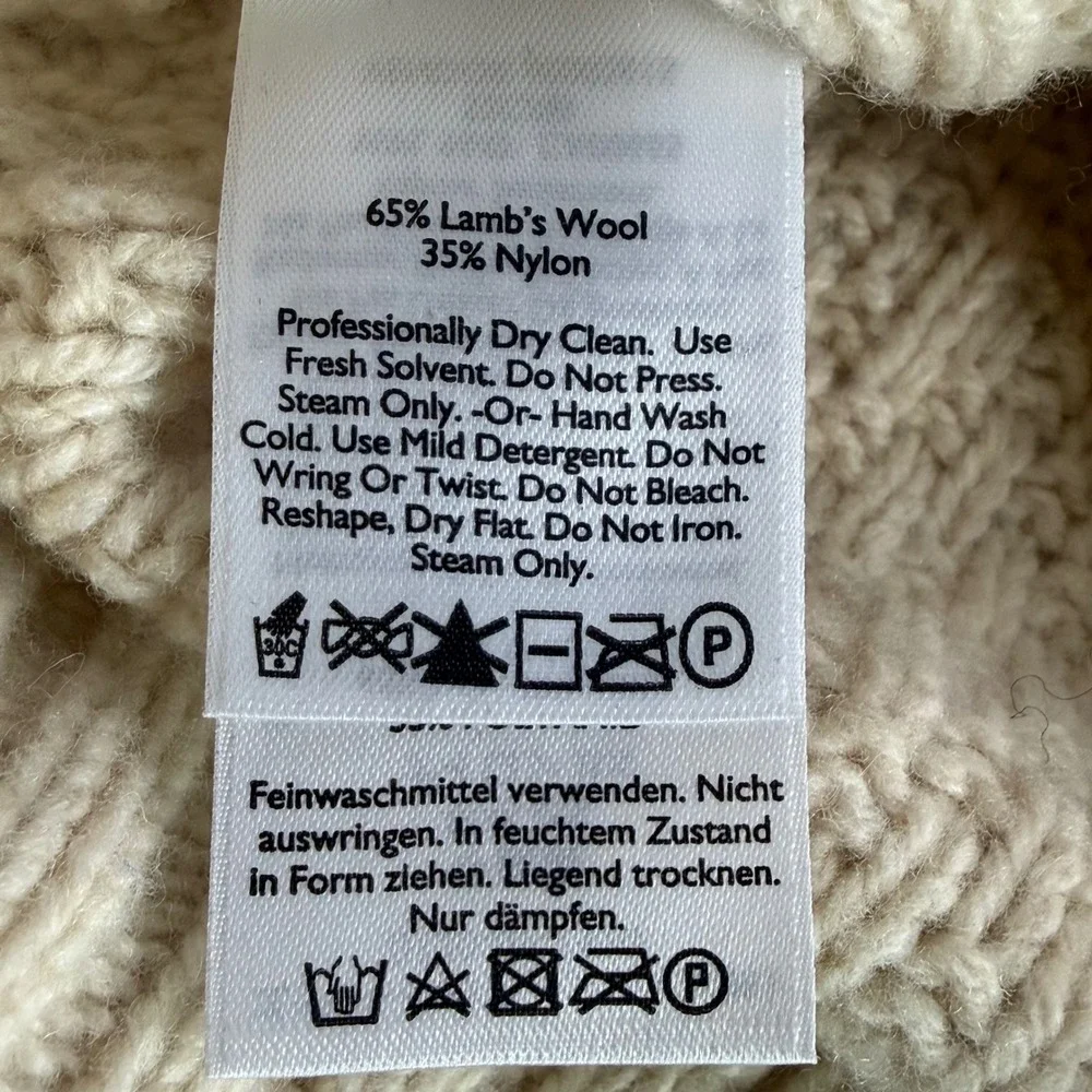 Eddie Bauer Womens Cream Cable Knit Turtleneck Sweater Size XS‎ Lambswool Blend